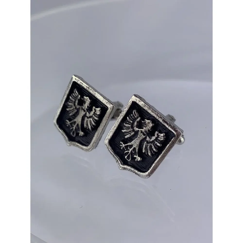Eagle Regalia Coat of Arms Silver Tone Cufflinks Heraldry Shield Griffin Vintage